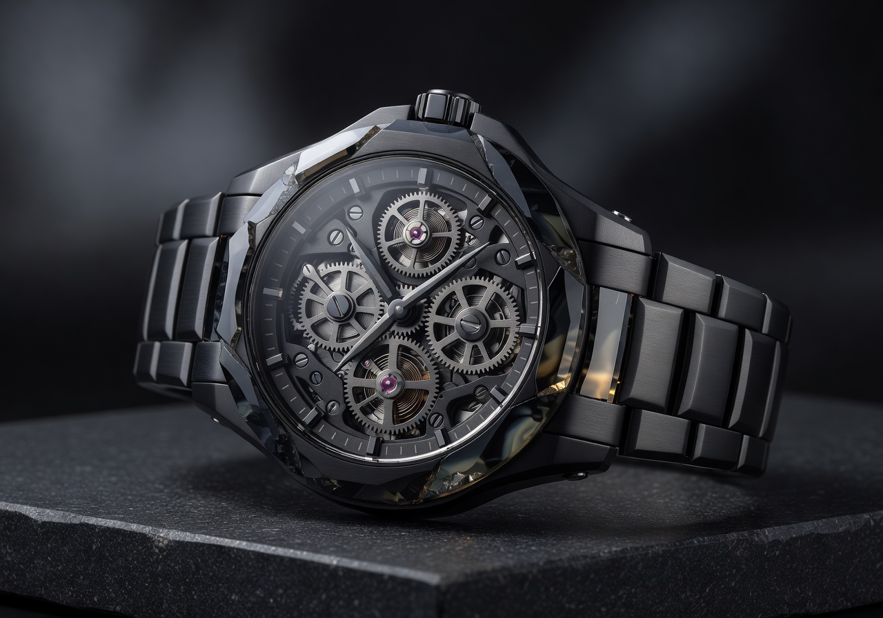 Glintarvex Obsidian Skeleton Ceramic Watch showcasing innovation